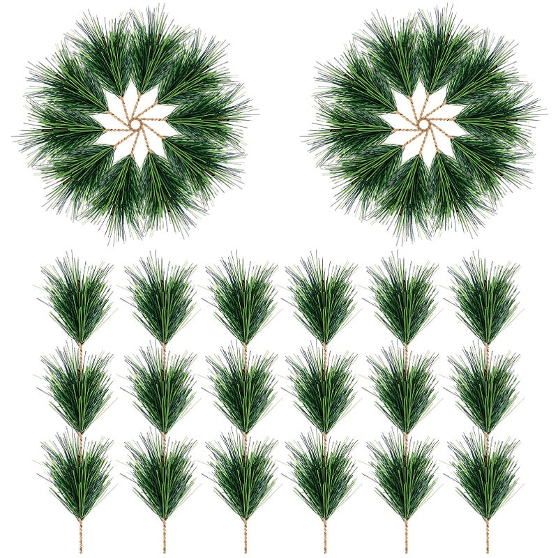 Alpurple 60 PCS Artificial Green Pine Needles Branches- Small Pine Twigs Stems Picks- Fake Greenery Pine Picks for Christmas Garland Wreath Embellishing and Home Holiday Garden Decoration - Image 1